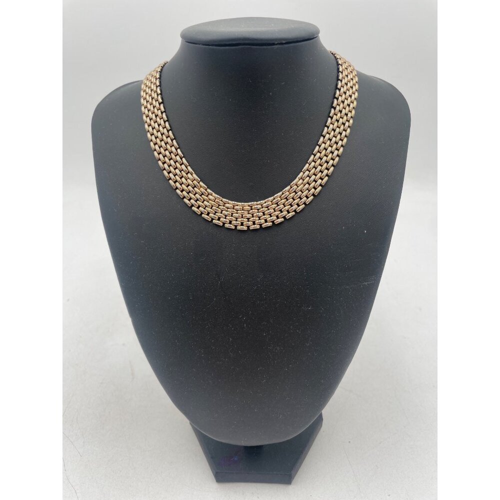 Vintage Gold Tone Mesh Chain Necklace Secure Clasp Layers Easily Classic Style